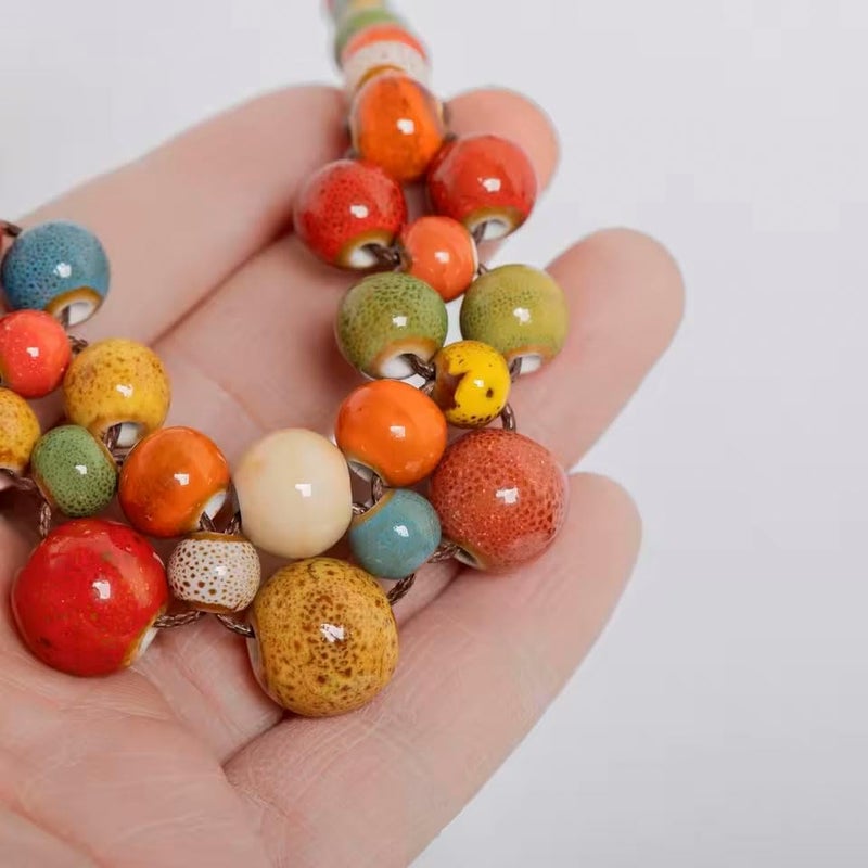 KURTCB Boho Hippie Ceramic Beaded Necklace for Women Statement Chunky Bohemian Fall Colorful Beads Strand Summer Necklace - Image 4